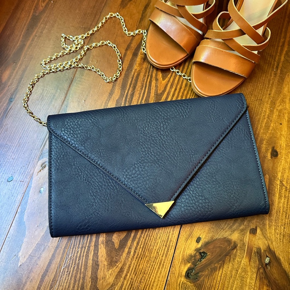 Slate Blue Clutch w/ Gold Chain Strap